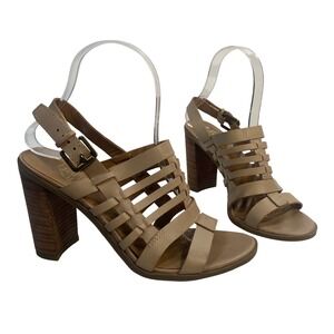 Franco Sarto Heeled Sandals Womens 7 Tan Leather Block Heel Slingback Boho Chc